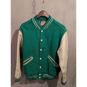 1940's WILSON Varsity Leterman’s Jacket 44 Made In USA Wool Leather Green WHITE